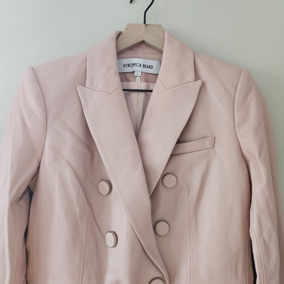 Veronica Beard Pink 100% Lambskin Leather Miller Blazer in Pink Clay - Picture 5 of 11